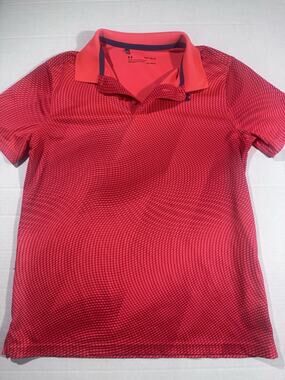 Under Armour Kids Pink Red Wave Grid HeatGear Polo Shirt YLG Large